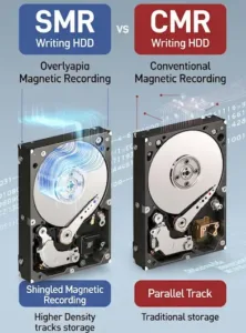 Comparison of SMR and CMR hard drive recording tracks